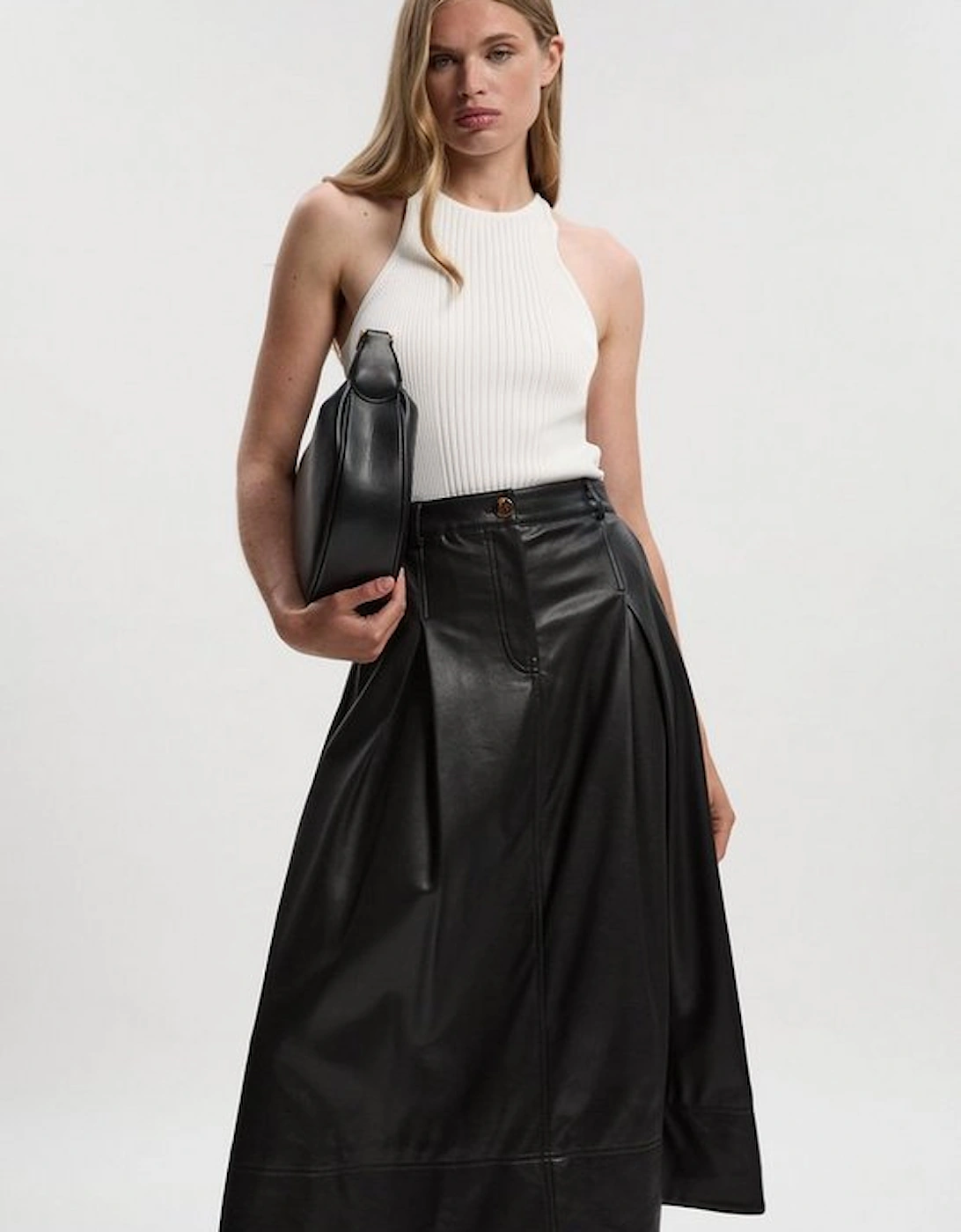 Faux Leather Tailored Full Midi Skirt, 2 of 1