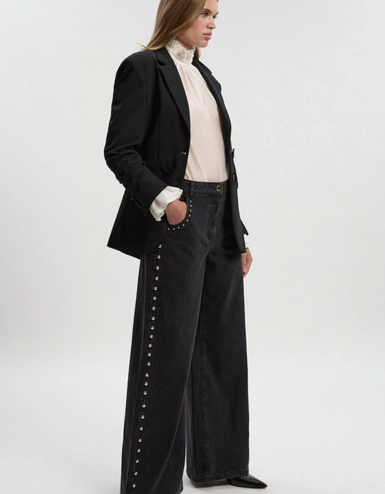 Denim Studded Wide Leg Trouser