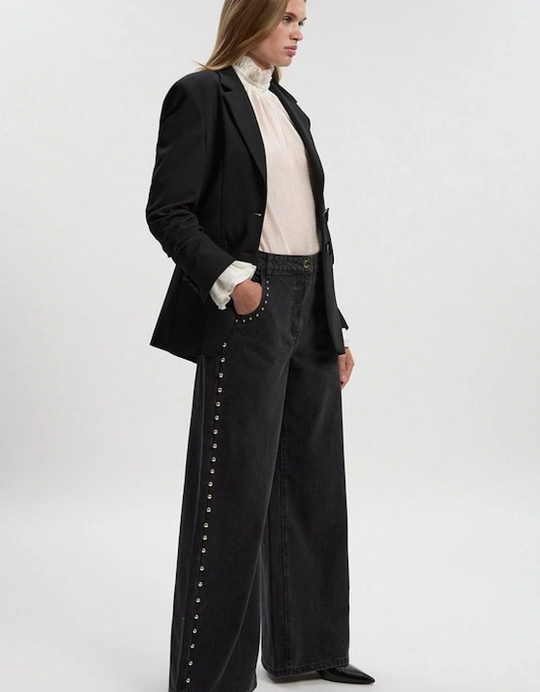 Denim Studded Wide Leg Trouser, 2 of 1