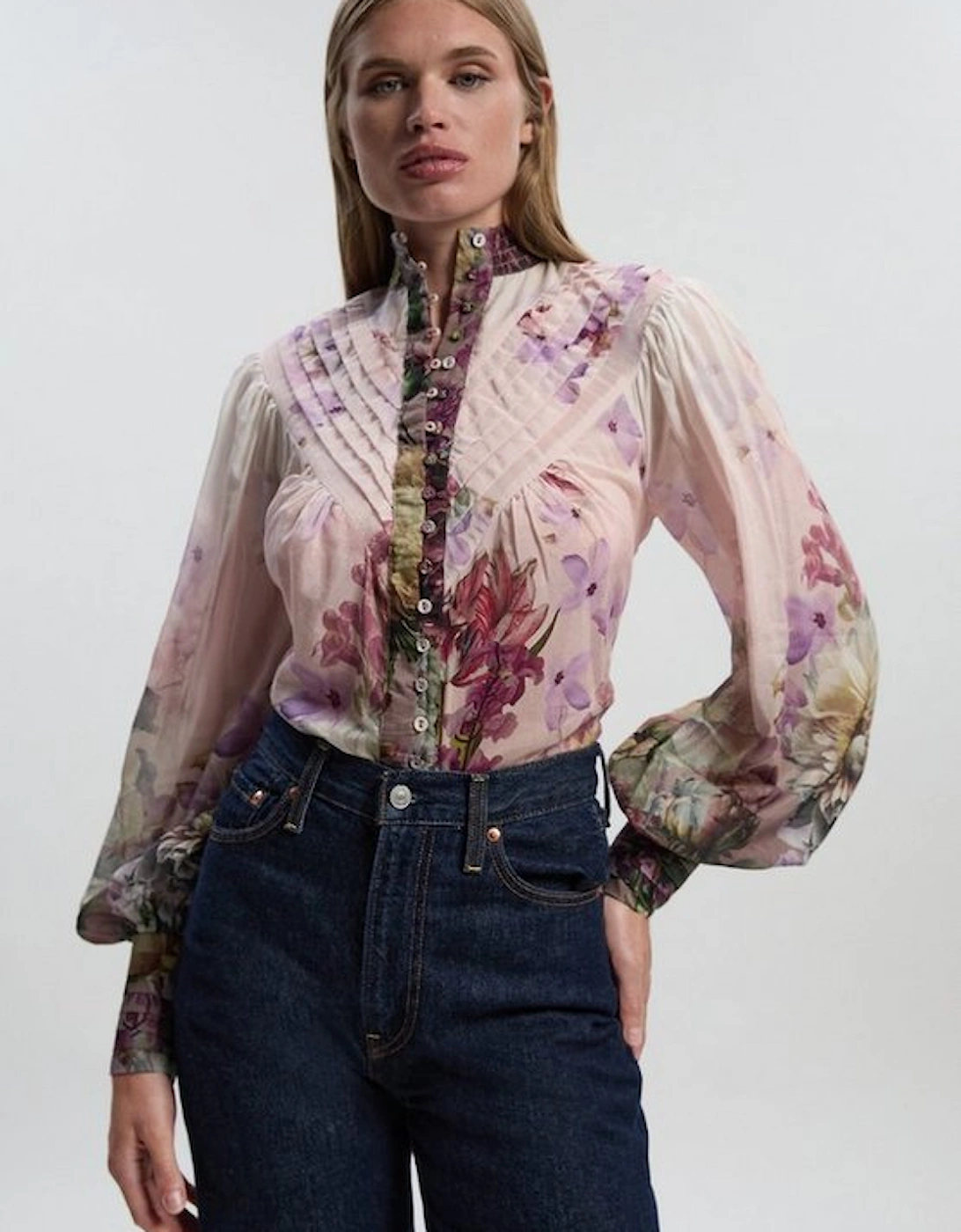 Floral Print Silk Cotton Long Sleeve Woven Blouse, 2 of 1
