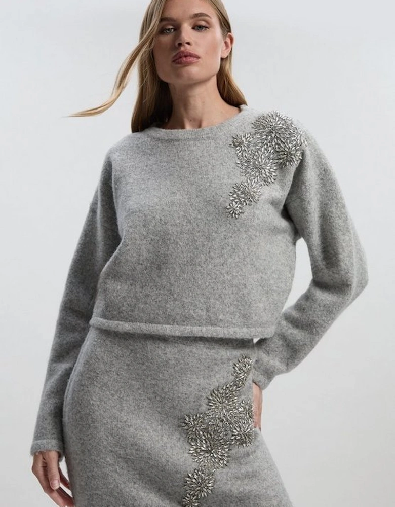 Wool Blend Embellished Cosy Crew Neck Knit Jumper