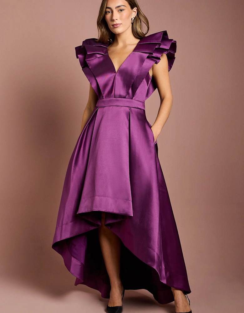 Frill Sleeve V Neck Midi Dress