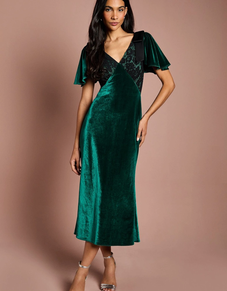 Velvet Lace Mix Midi Dress