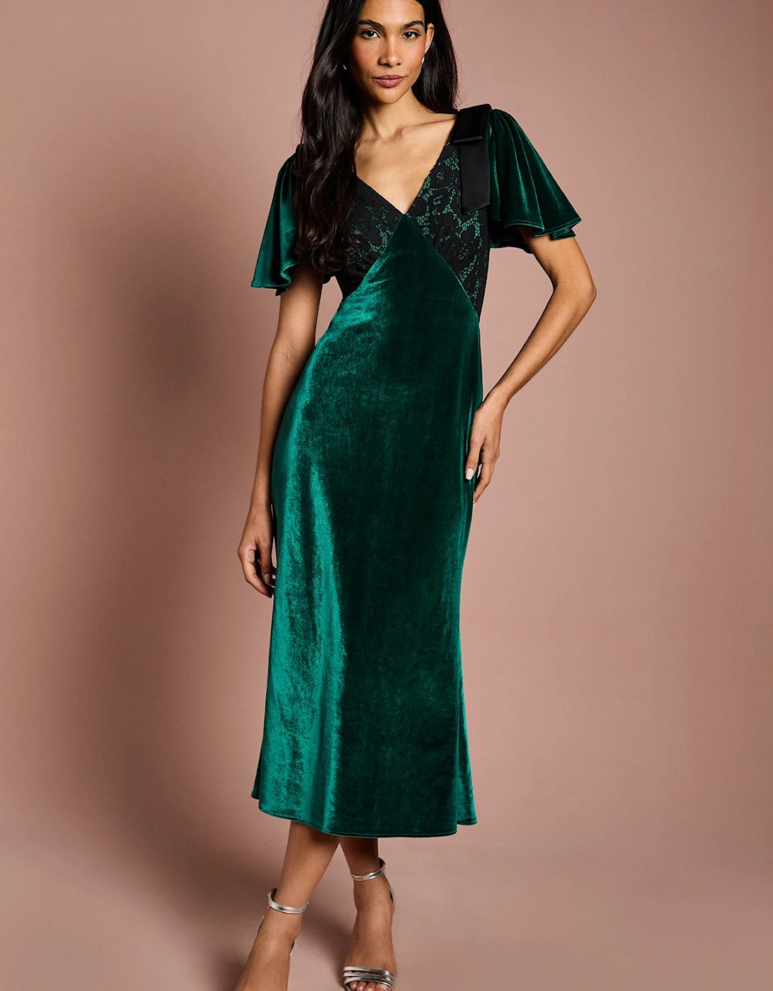 Velvet Lace Mix Midi Dress, 2 of 1
