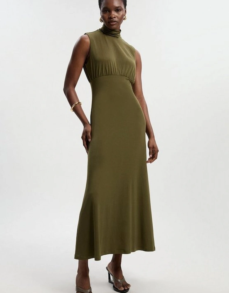 High Neck Jersey Crepe Maxi Dress
