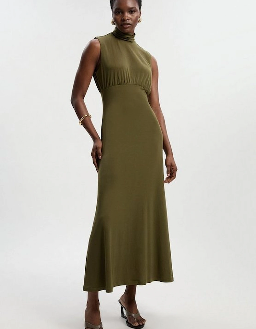 High Neck Jersey Crepe Maxi Dress, 2 of 1