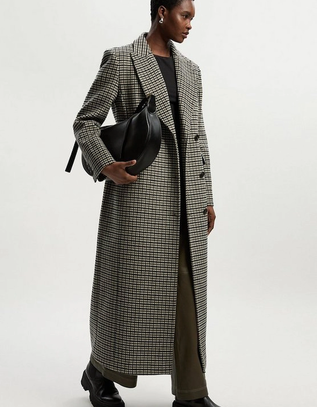 Wool Blend Houndstooth Tailored Fitted Maxi Coat, 2 of 1