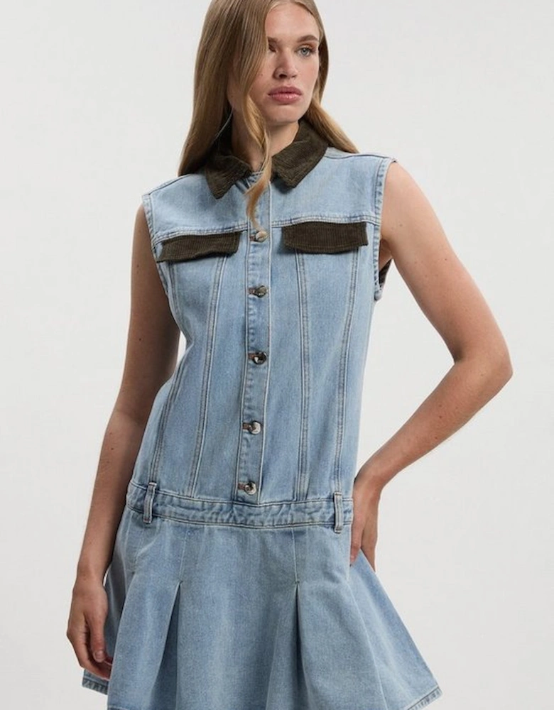Denim and Cord Mix Mini Dress