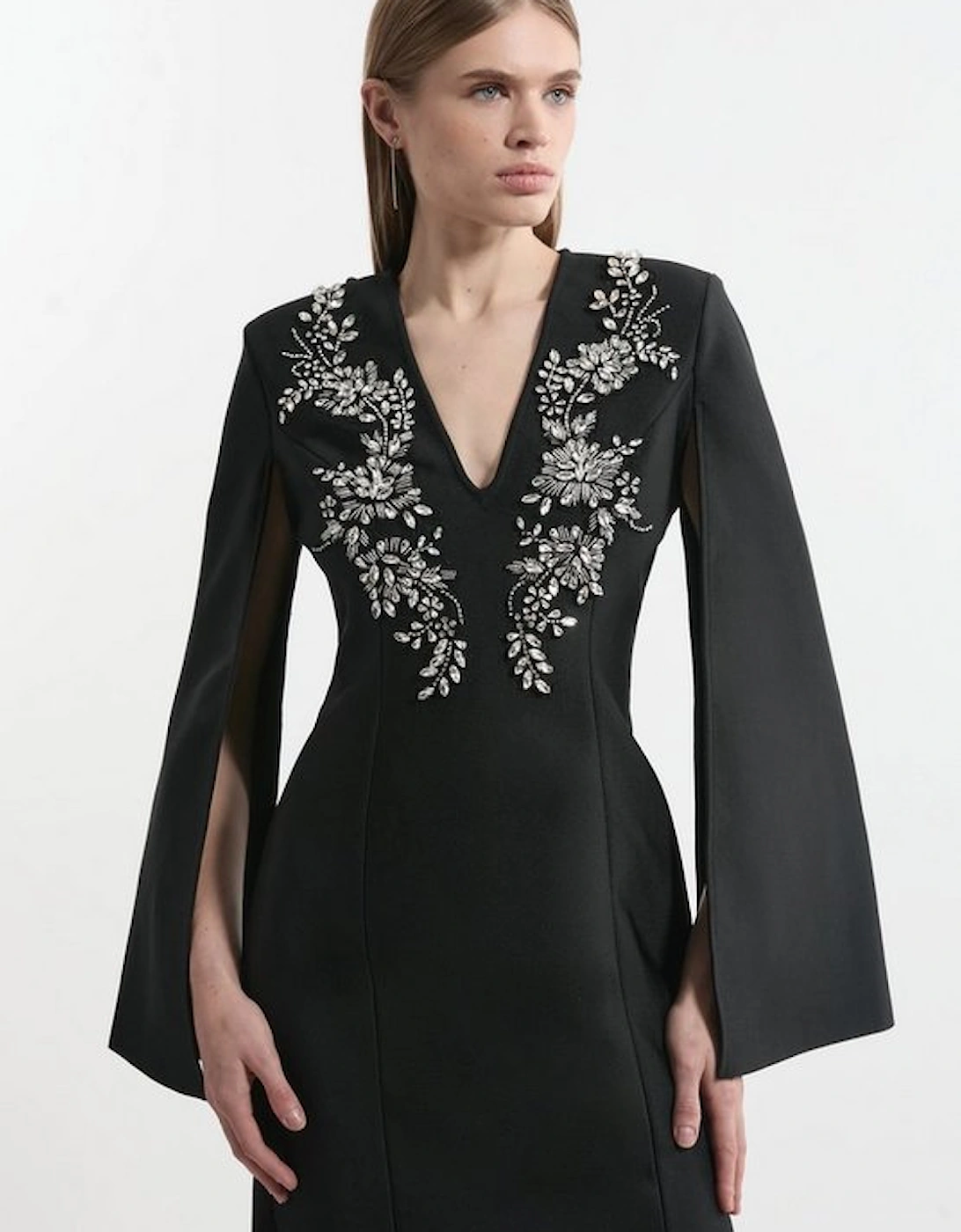 Bandage Form Fitting Cape Sleeve Embellished Mini Dress, 2 of 1