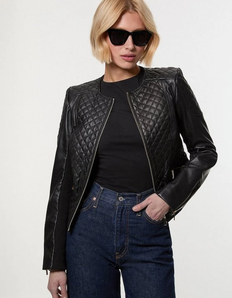 Leather Quilted Biker Jacket