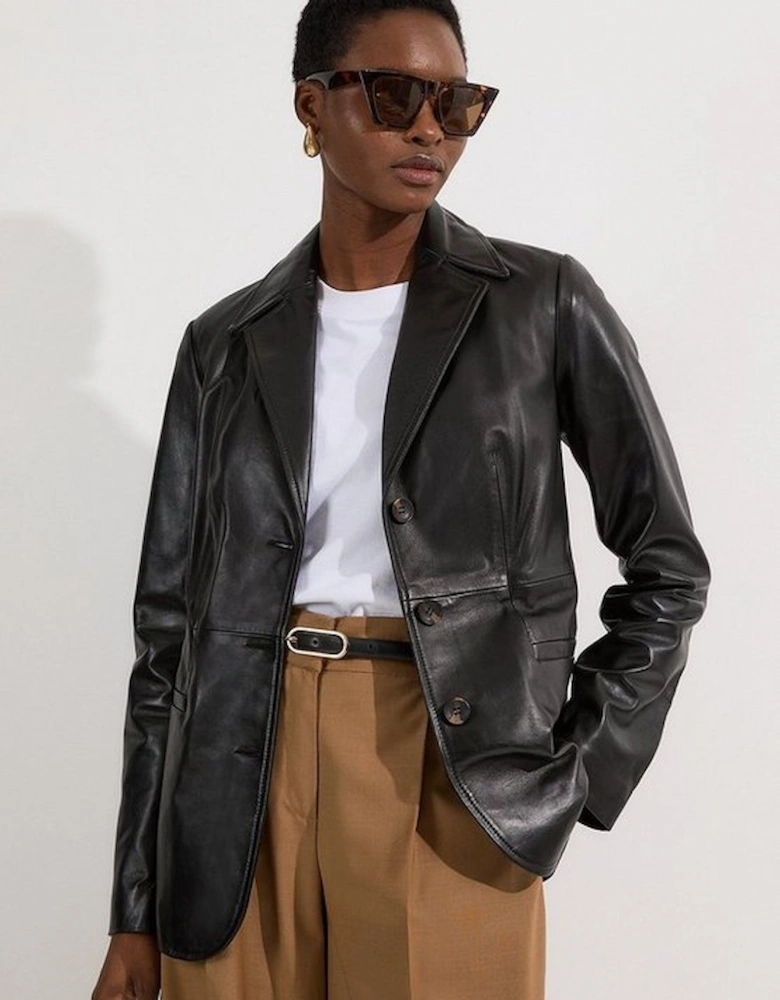 Leather Tailored Single Breasted Blazer