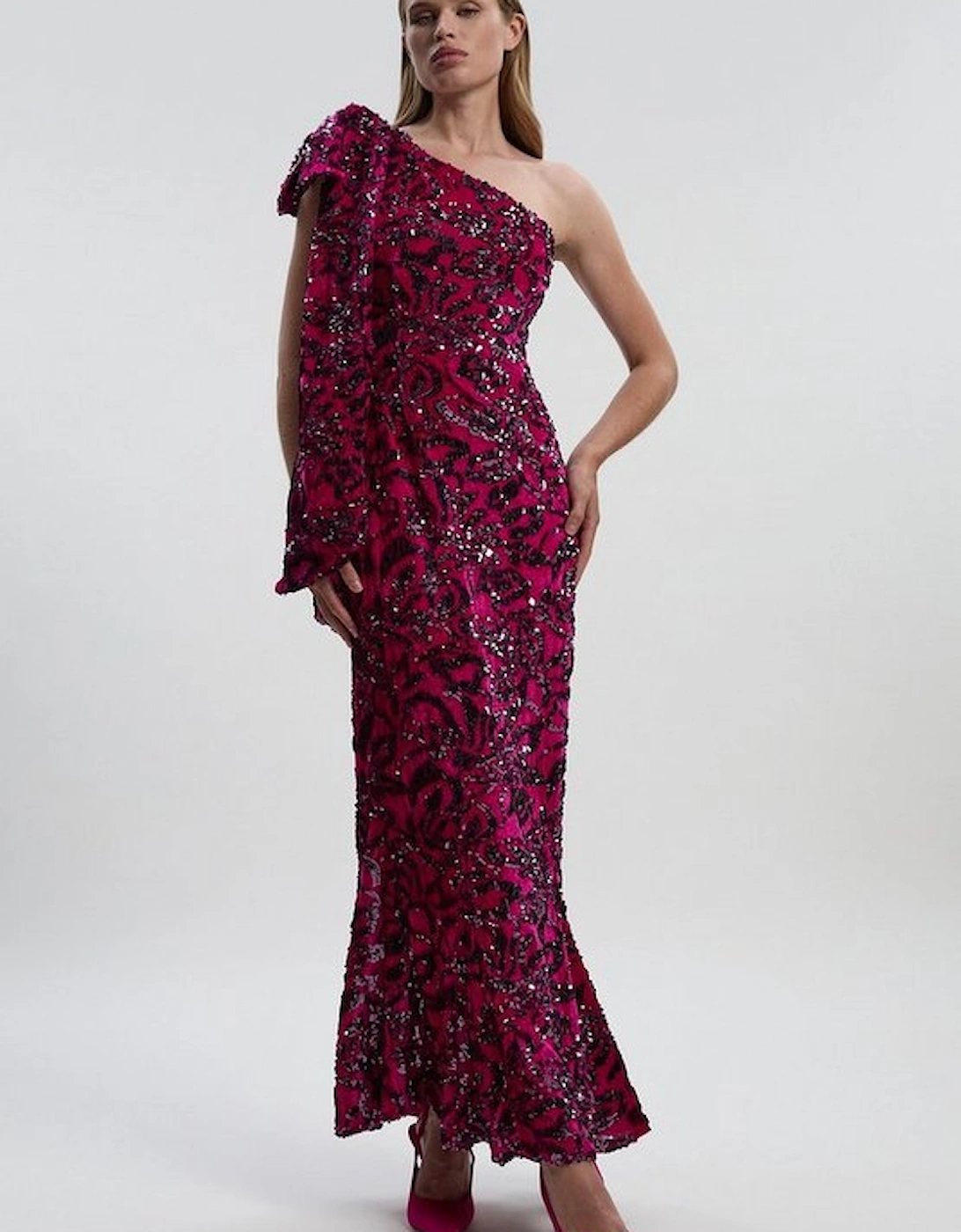Velvet Sequin One Shoulder Woven Maxi Dress, 4 of 3