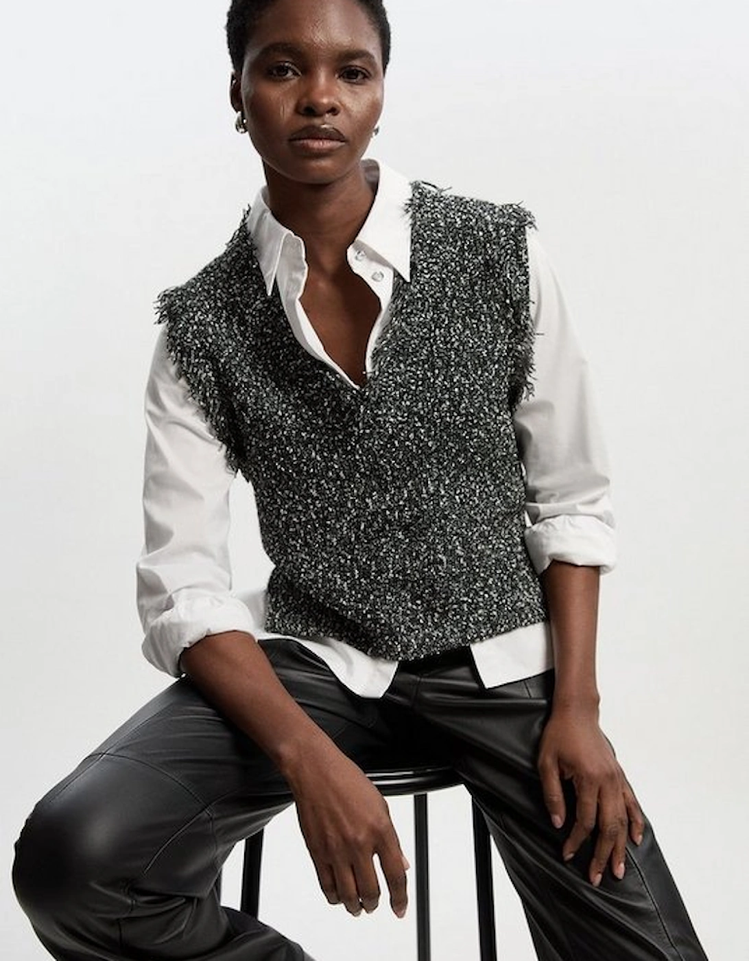 Tweed Yarn Fringe Trim Knitted Tank, 2 of 1