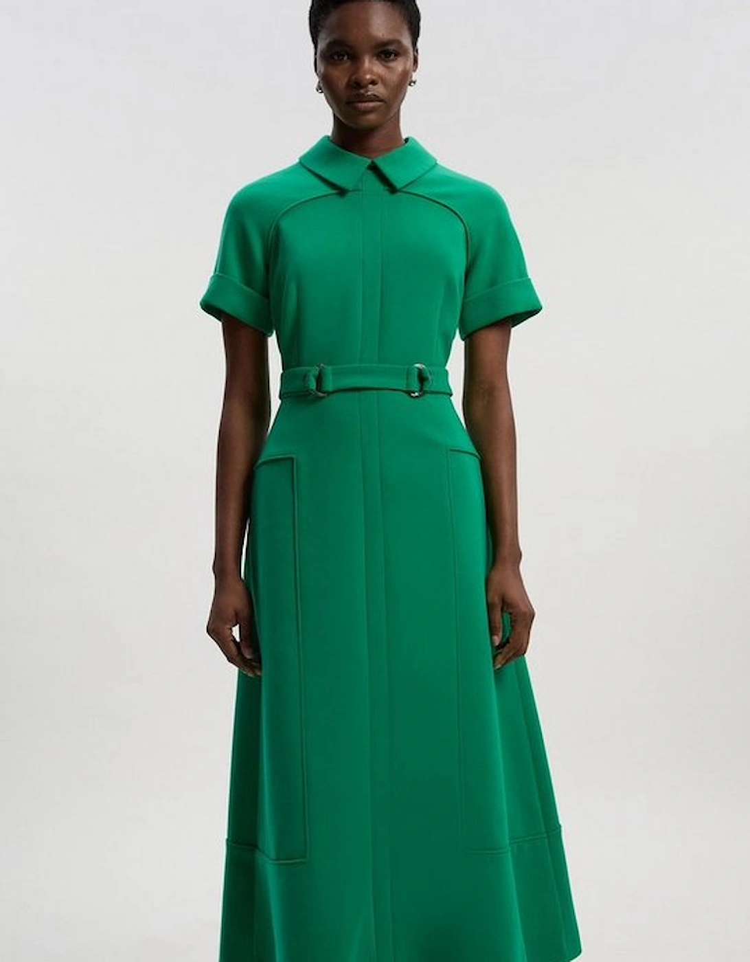 Compact Stretch Tab Detail Full Skirted Midi Dress, 2 of 1