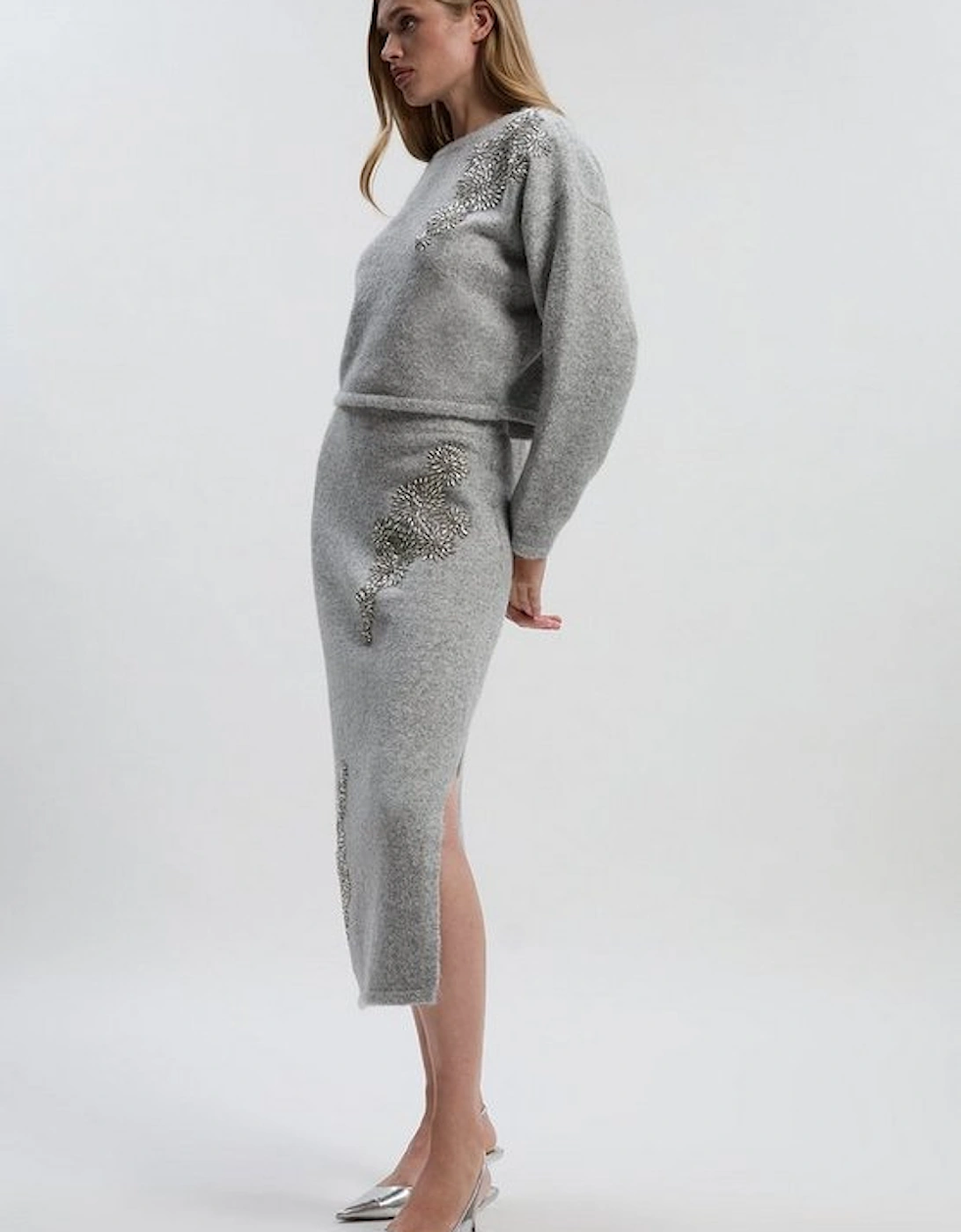 Wool Blend Embellished Cosy Pencil Midi Skirt, 2 of 1