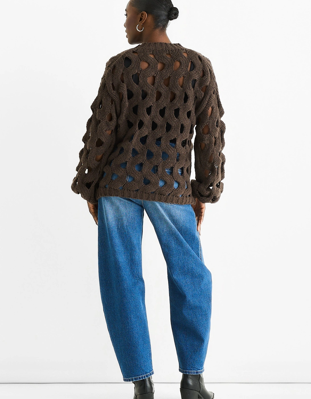 Chocolate Hollow Chunky Knit Cardigan