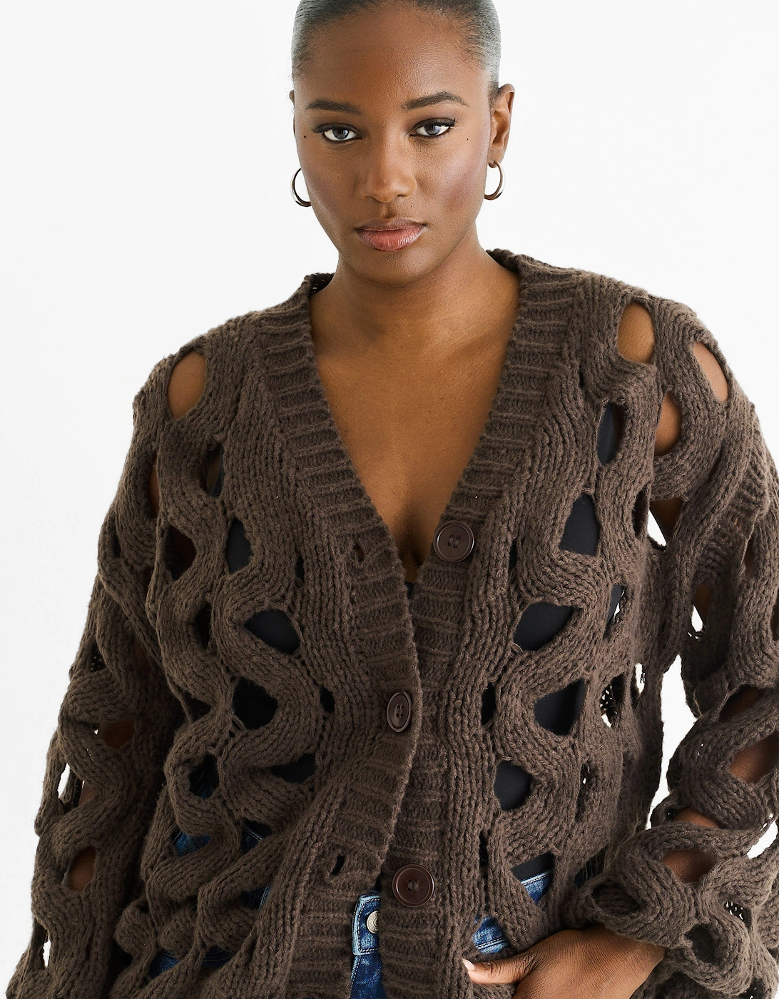 Chocolate Hollow Chunky Knit Cardigan, 5 of 4