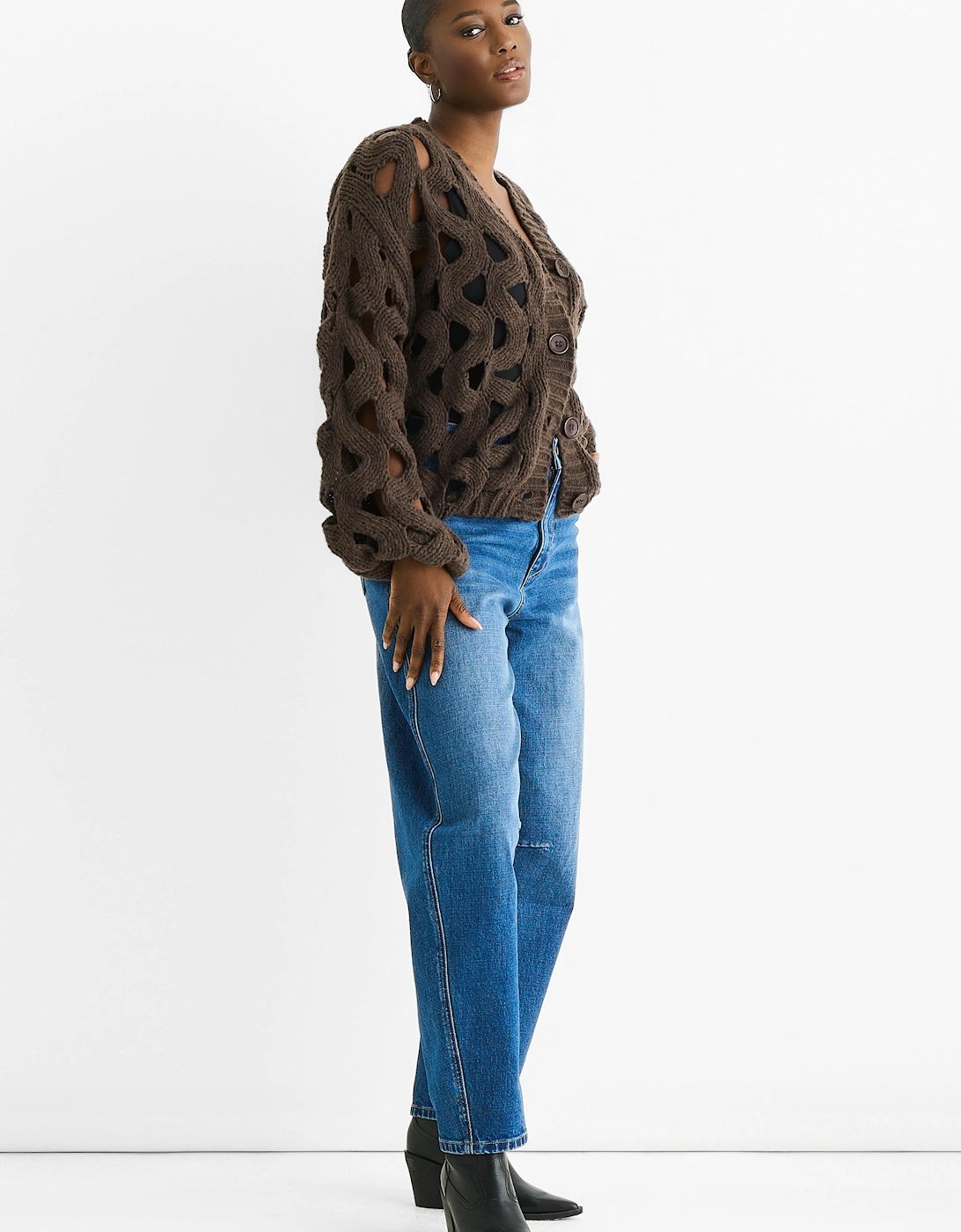 Chocolate Hollow Chunky Knit Cardigan
