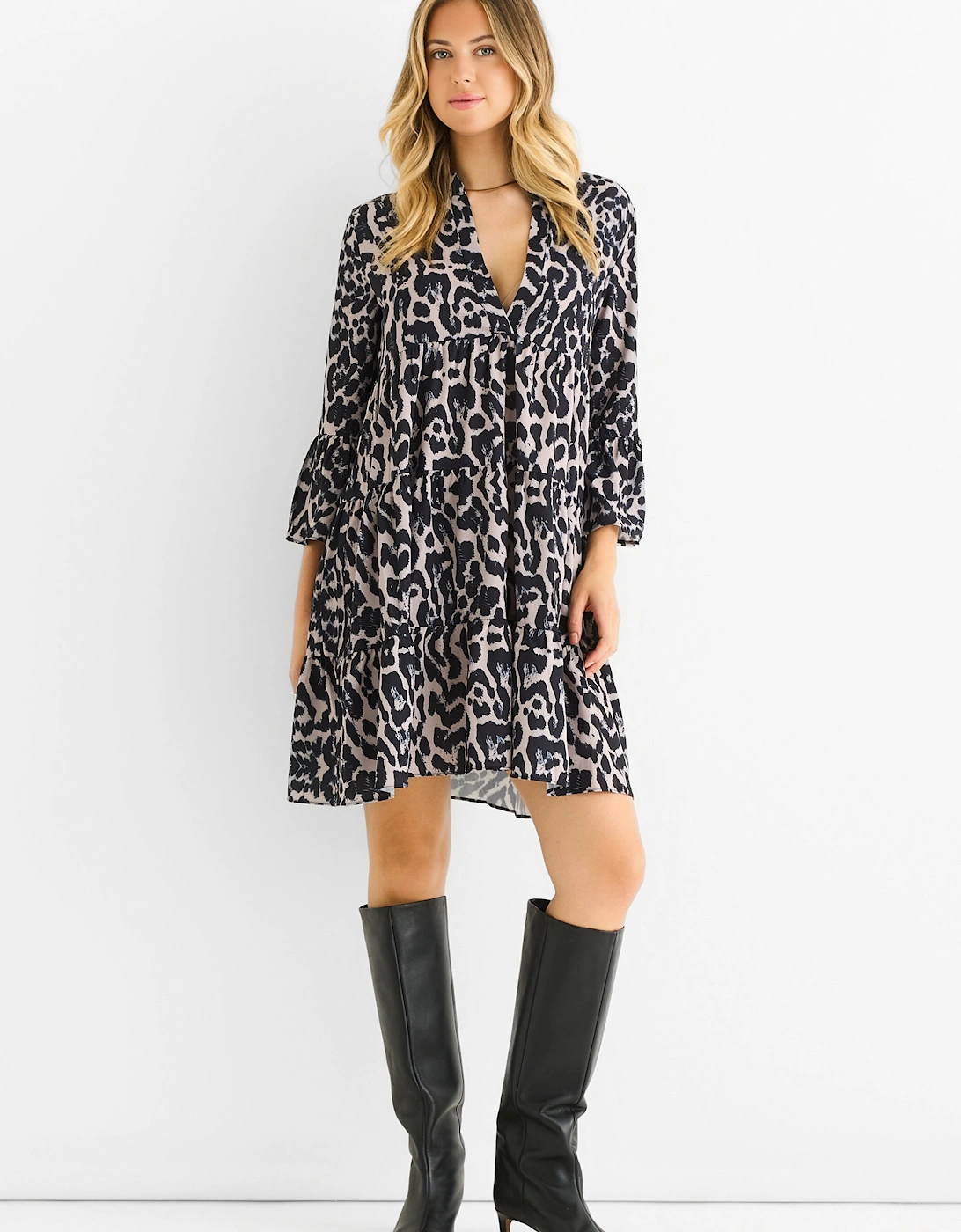 Grey Animal Print Skater Mini Dress, 5 of 4