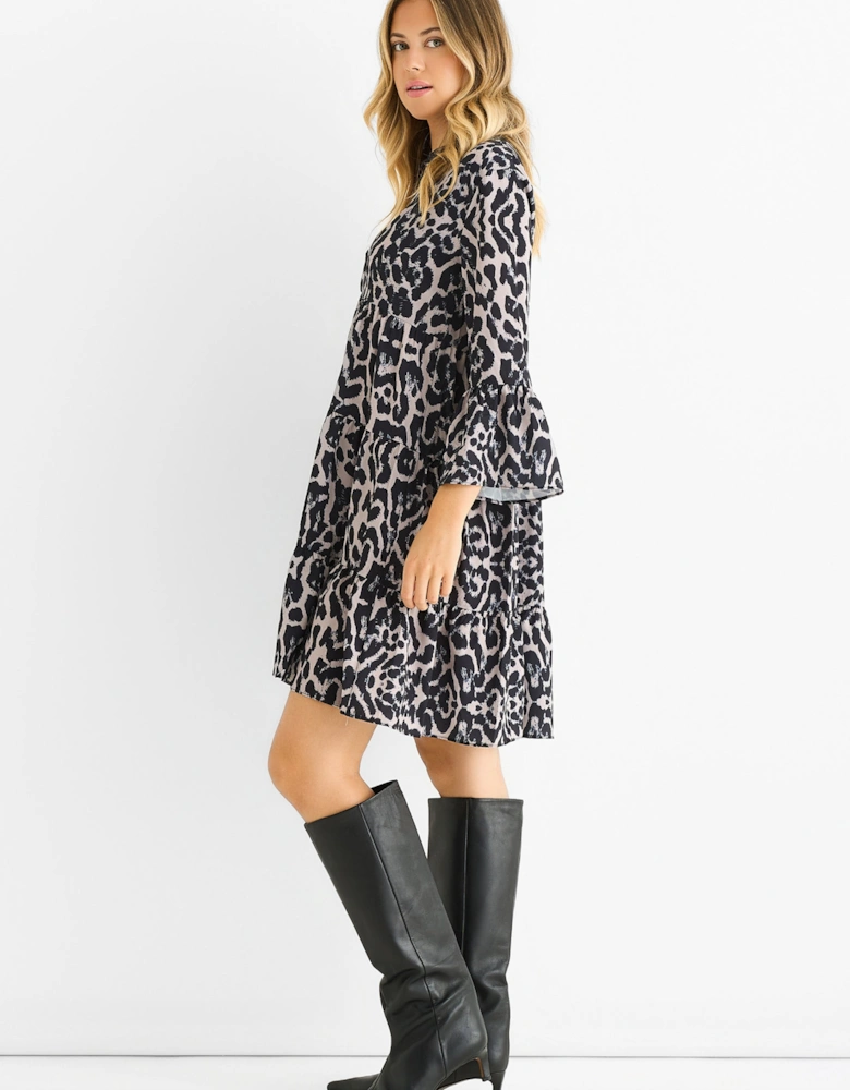Grey Animal Print Skater Mini Dress
