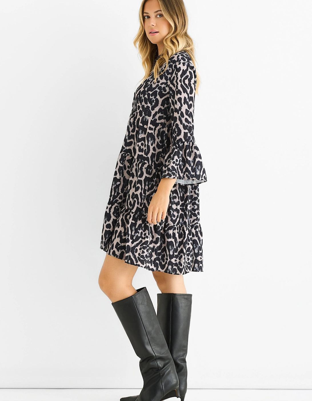 Grey Animal Print Skater Mini Dress