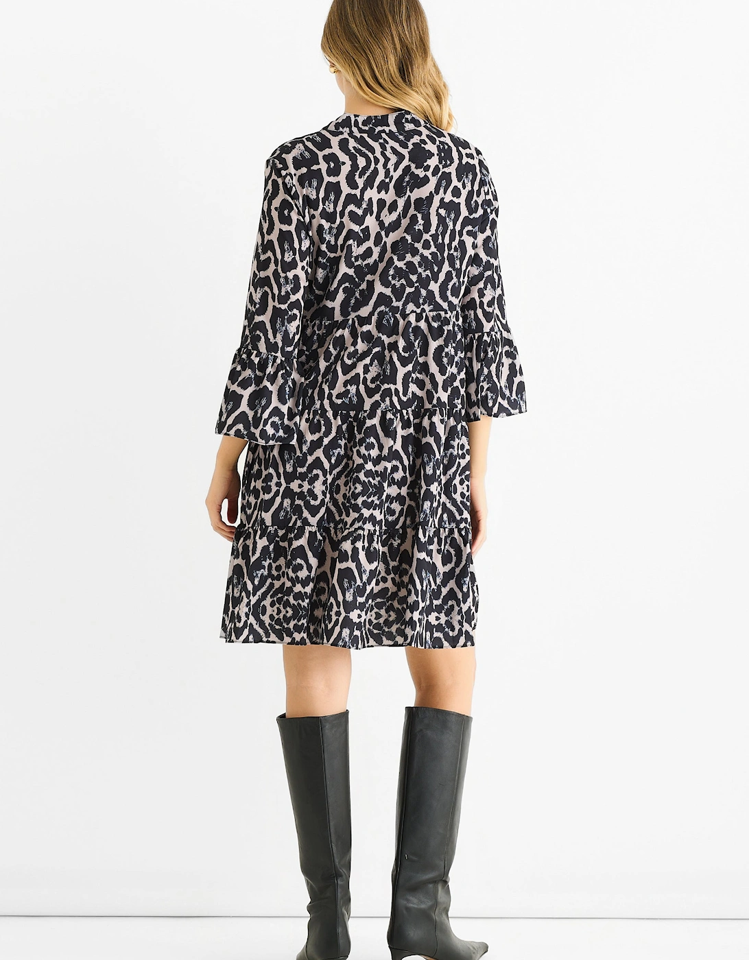 Grey Animal Print Skater Mini Dress