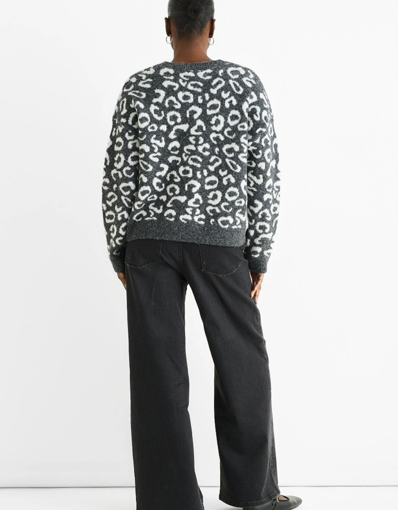Grey Animal Pattern loose Fit Knit Jumper