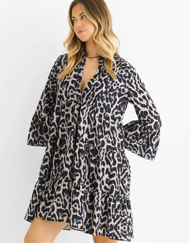 Grey Animal Print Skater Mini Dress