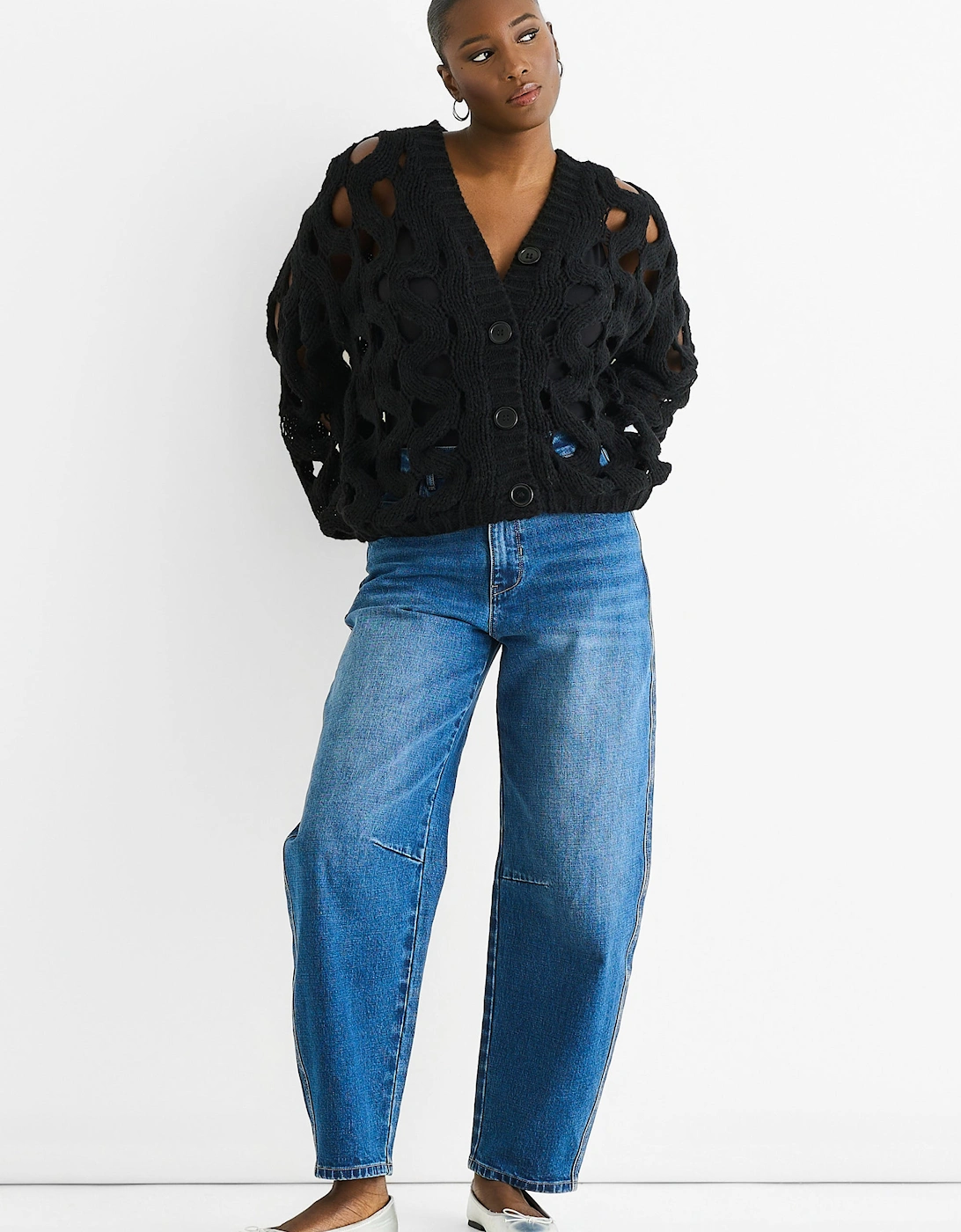 Black Hollow Chunky Knit Cardigan