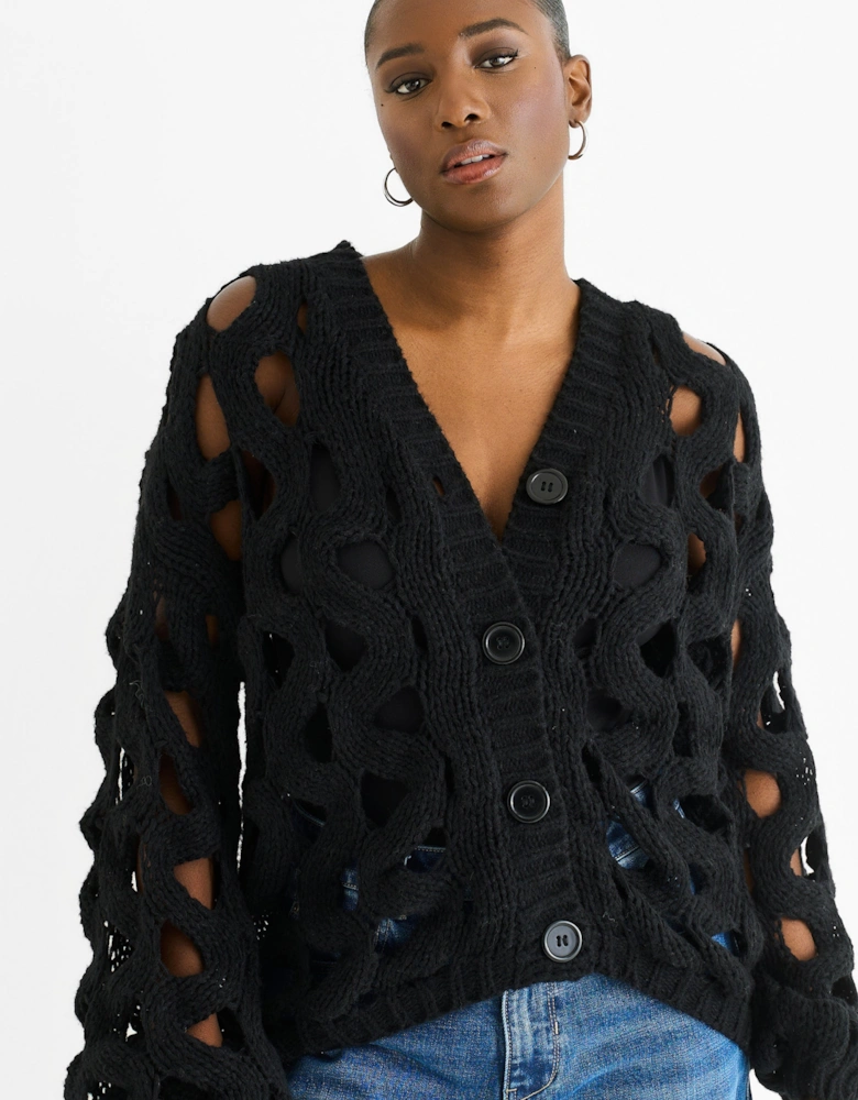 Black Hollow Chunky Knit Cardigan