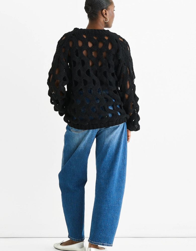 Black Hollow Chunky Knit Cardigan
