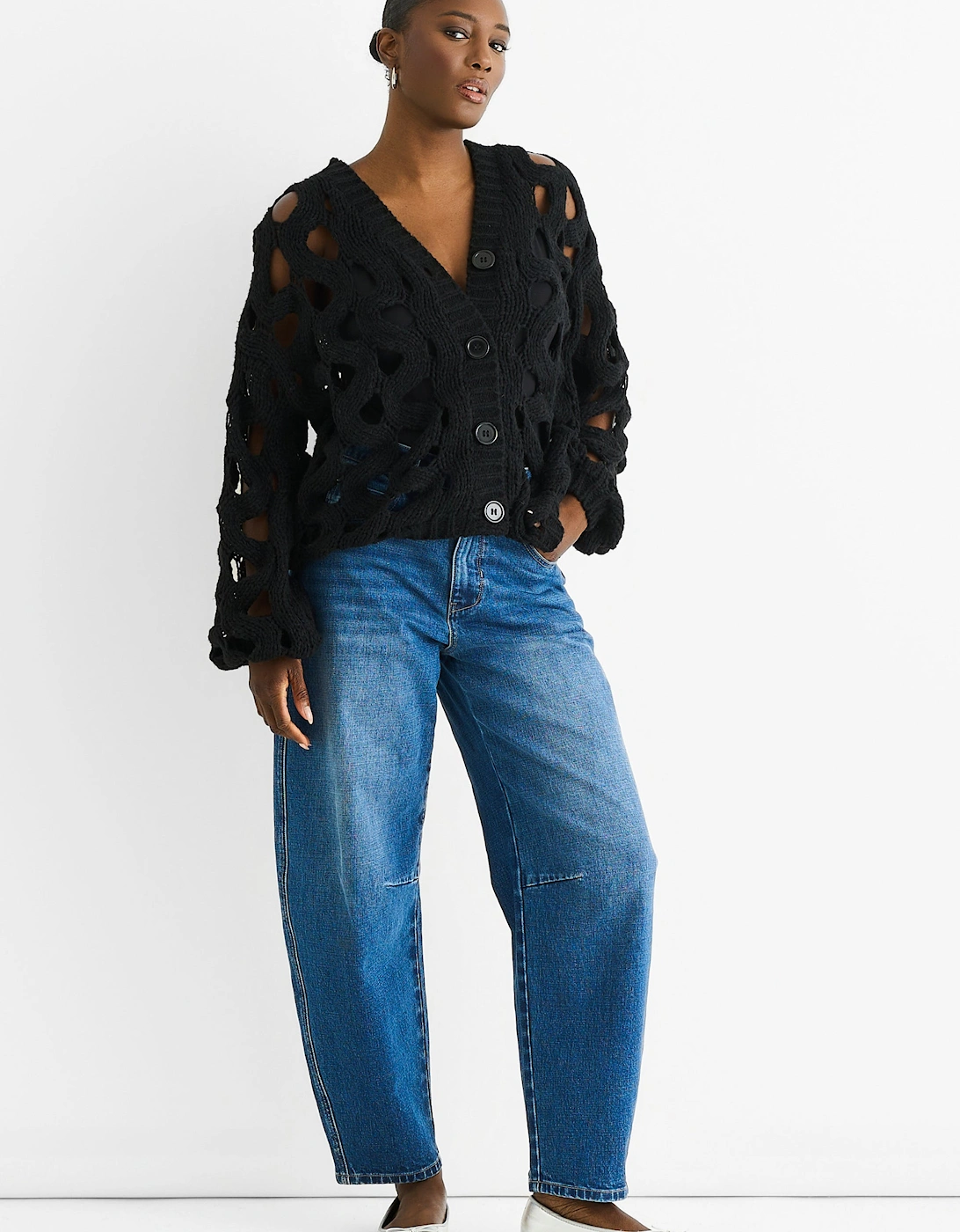Black Hollow Chunky Knit Cardigan