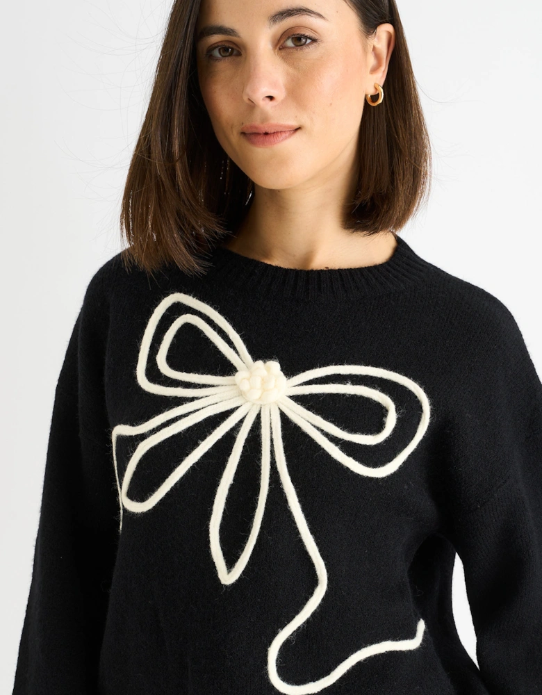 Black Contrast Bow pattern oversized Jumper