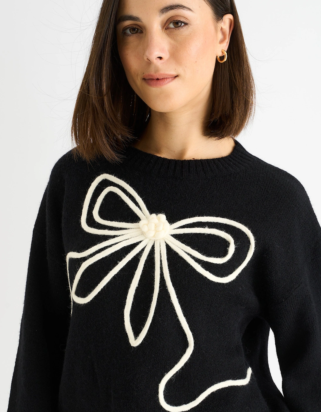 Black Contrast Bow pattern oversized Jumper