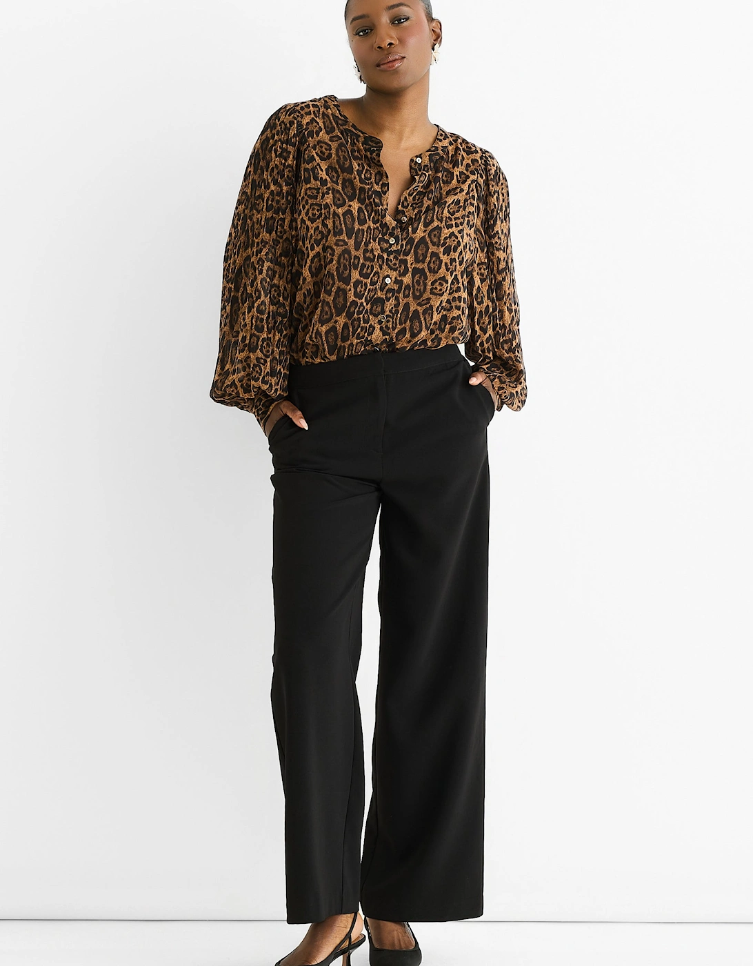 Brown Chiffon Animal Print Pleated Shift Shirt Blouse, 5 of 4
