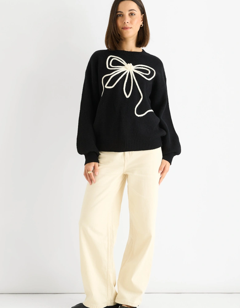 Black Contrast Bow pattern oversized Jumper