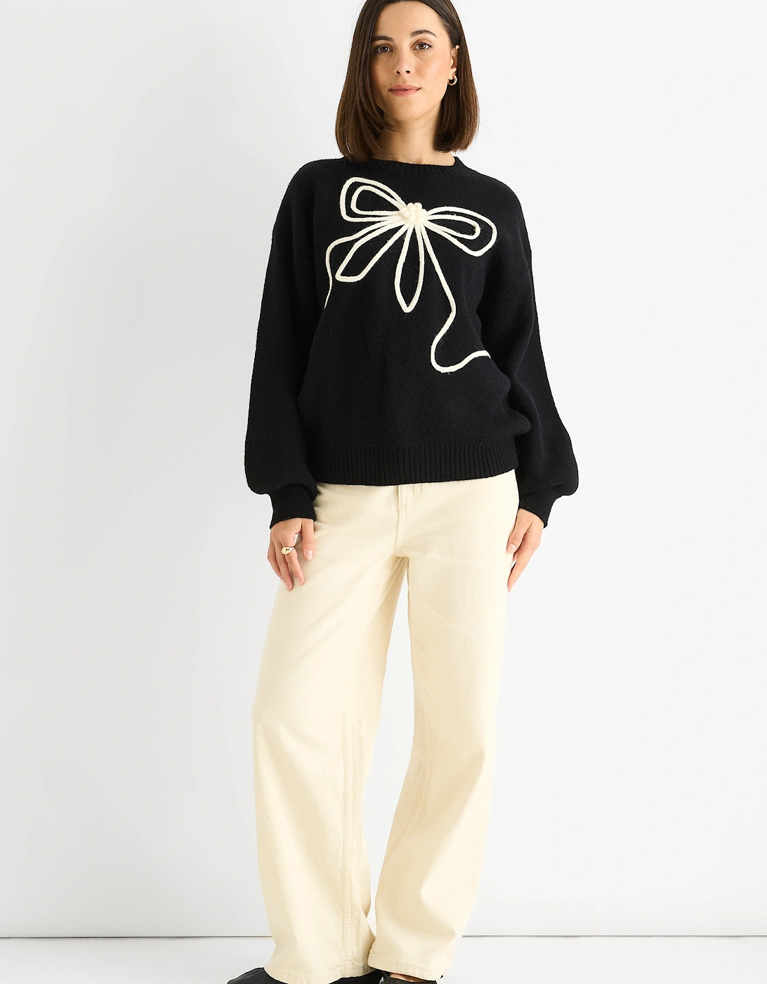 Black Contrast Bow pattern oversized Jumper, 5 of 4