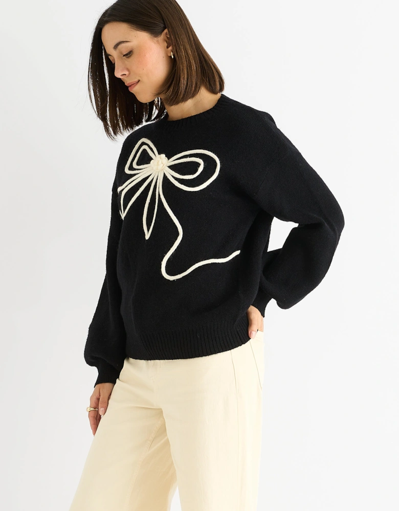 Black Contrast Bow pattern oversized Jumper