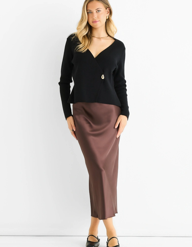 Black Button Wrap Compact Knit Cardigan