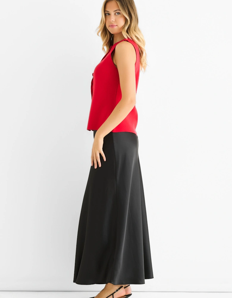 Cherry Red Button Front Compact Knit Waistcoat