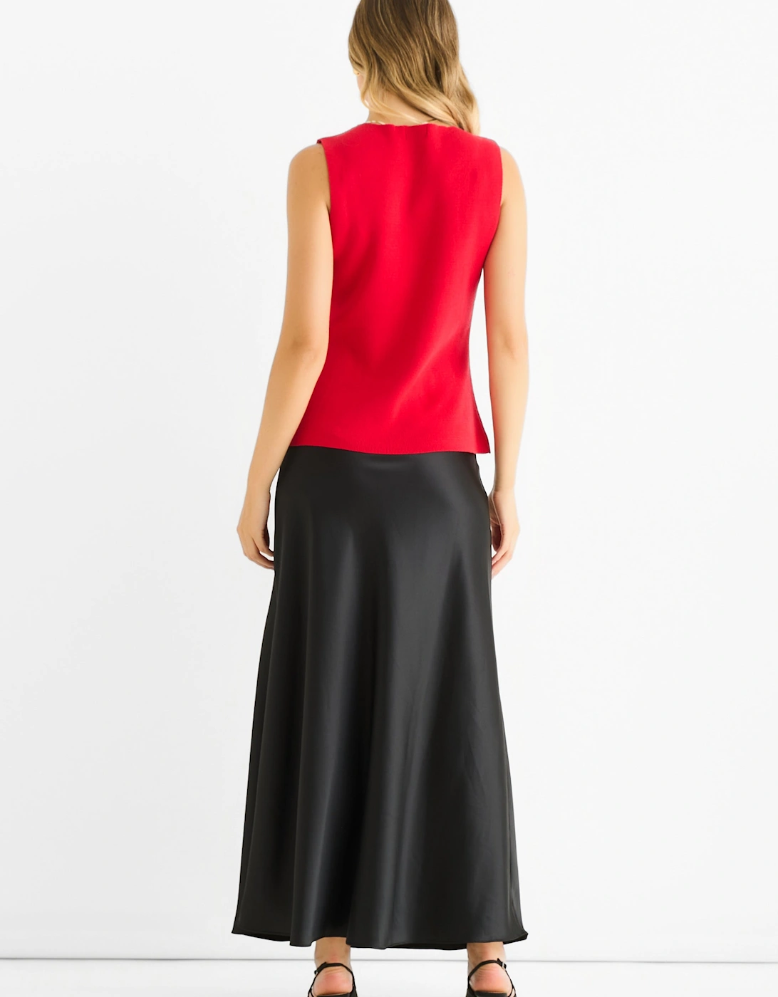 Cherry Red Button Front Compact Knit Waistcoat
