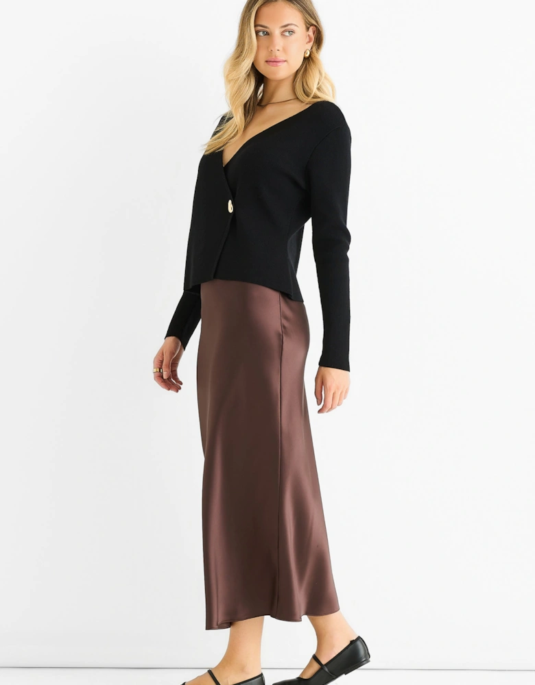 Black Button Wrap Compact Knit Cardigan