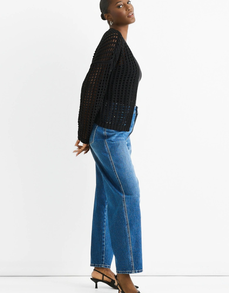 Black Open Knit Edge to Edge Cardigan