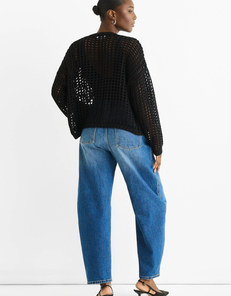 Black Open Knit Edge to Edge Cardigan