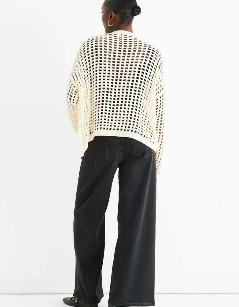 Cream Open Knit Edge to Edge Cardigan