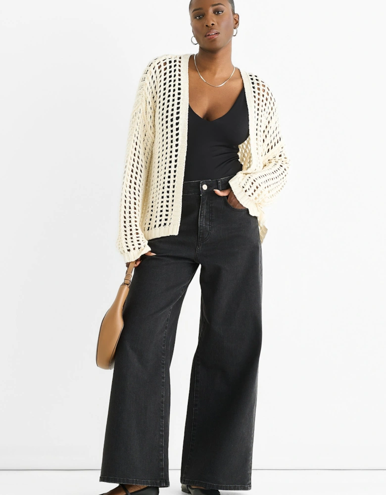 Cream Open Knit Edge to Edge Cardigan