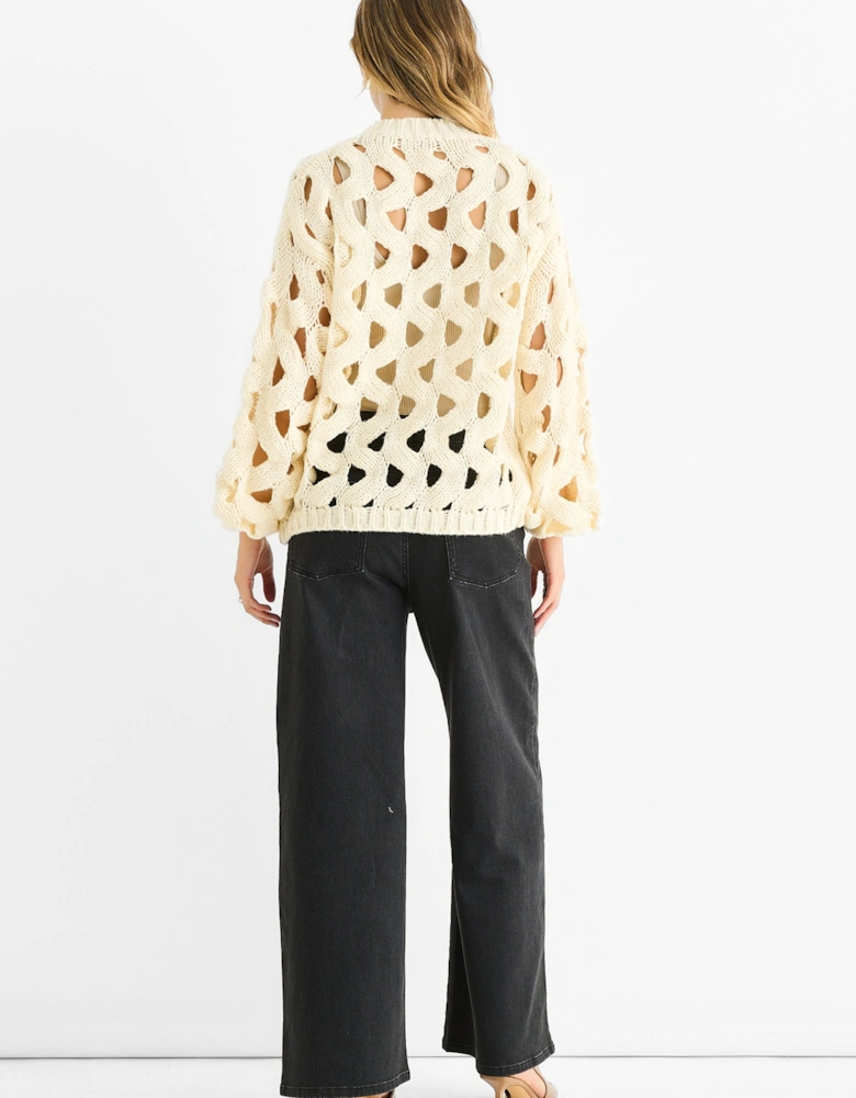 Cream Hollow Chunky Knit Cardigan