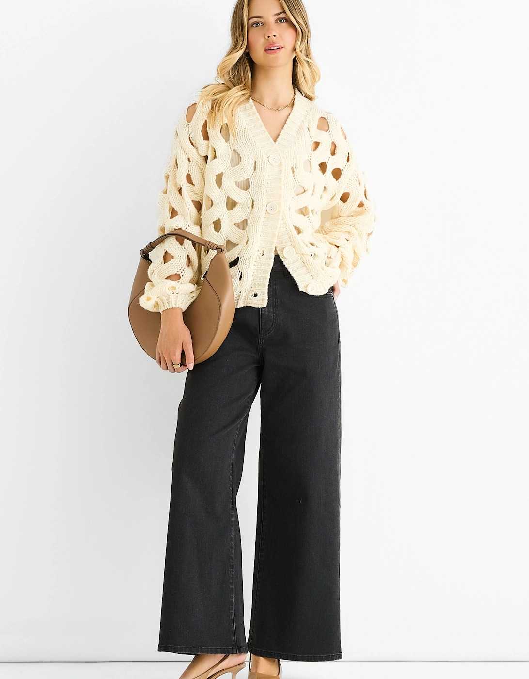 Cream Hollow Chunky Knit Cardigan, 5 of 4