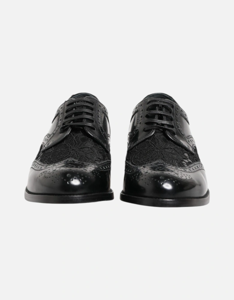 Floral Lace Leather Derby Shoes Women - Black Formal Shoes