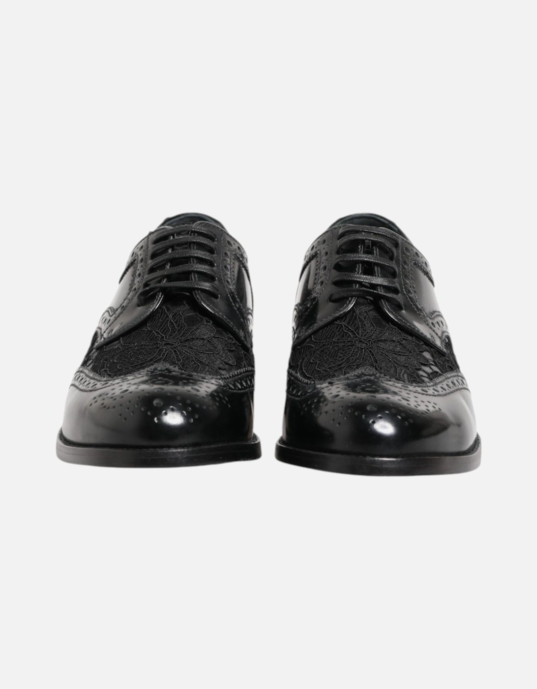 Floral Lace Leather Derby Shoes Women - Black Formal Shoes
